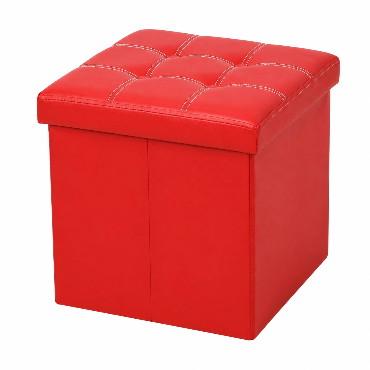 Quadratischer PU-Leder Aufbewahrungshocker, faltbar, platzsparend, rot, ideal für Zuhause
