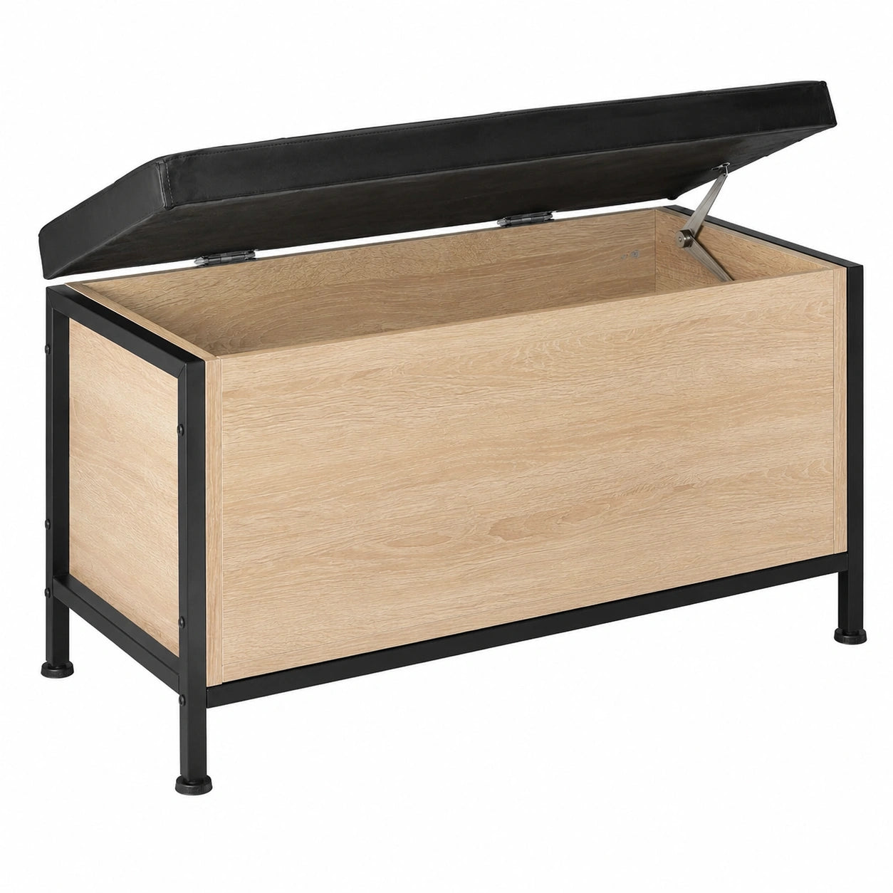 Industrielle Sitzbank mit Stauraum: Kunstlederpolsterung, Vintage-Design, 81,5x41,5x50,5 cm, Eiche Sonoma