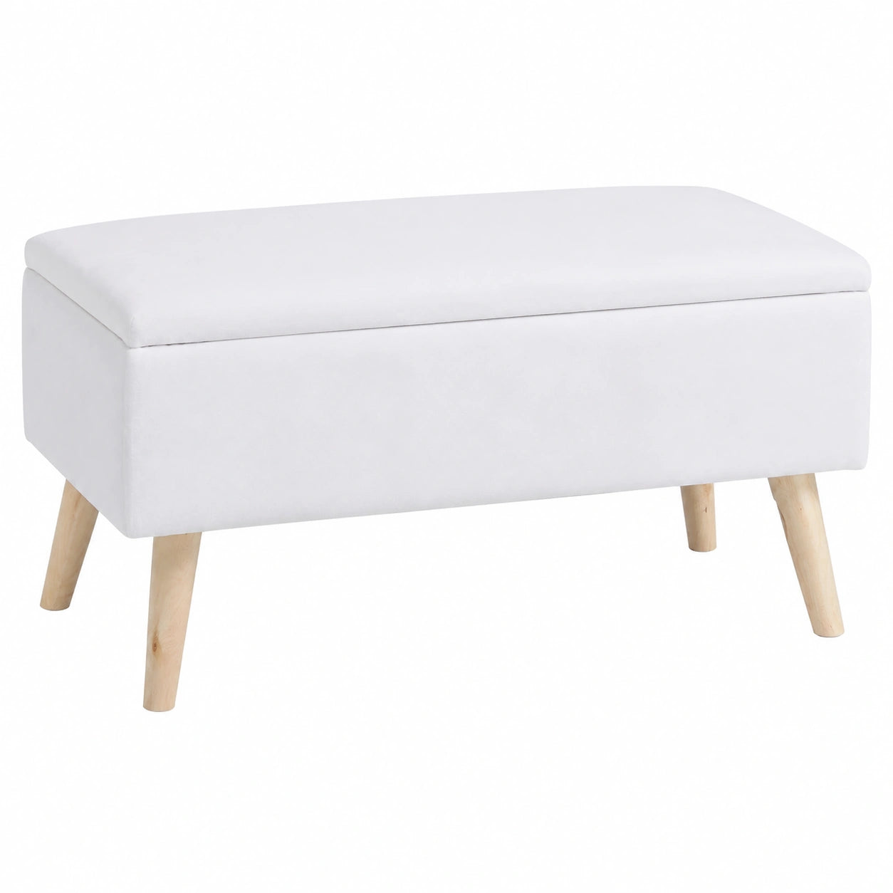 Samt-Truhenbank mit Stauraum, gepolstert, 2-Sitzer, Holzfüße, 40L, 41x80x40cm, Weiß