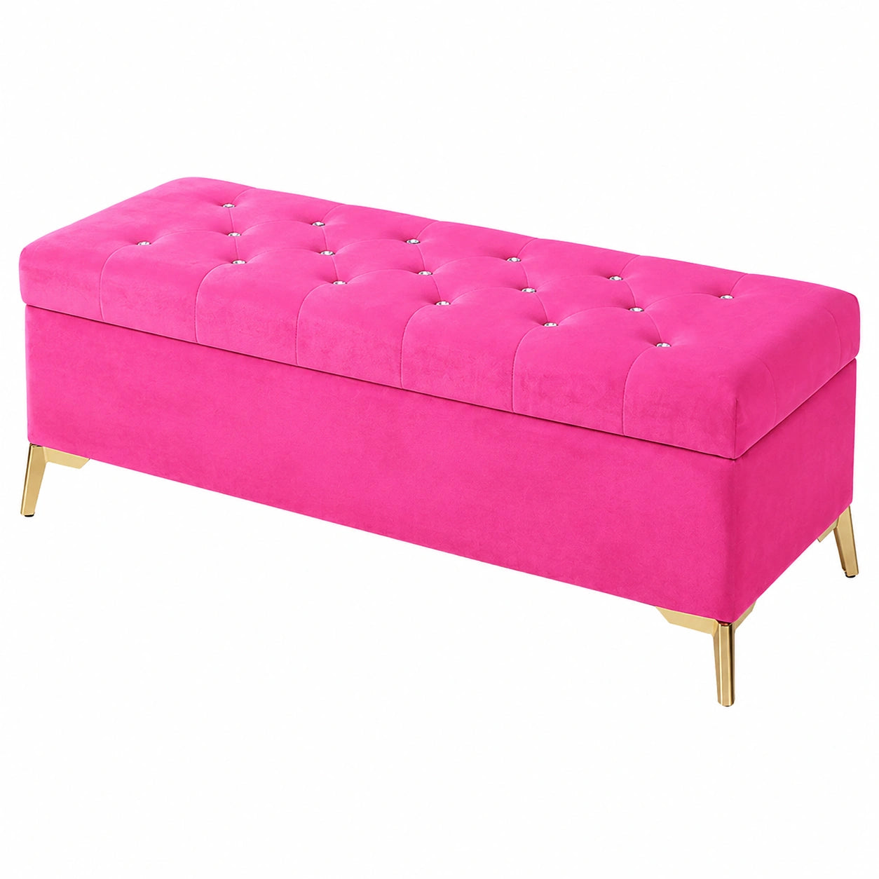 Vielseitiger Samt-Hocker mit Stauraum, Kristallknopf und Hebedeckel, eleganter Polster-Fußhocker für Schlafzimmer