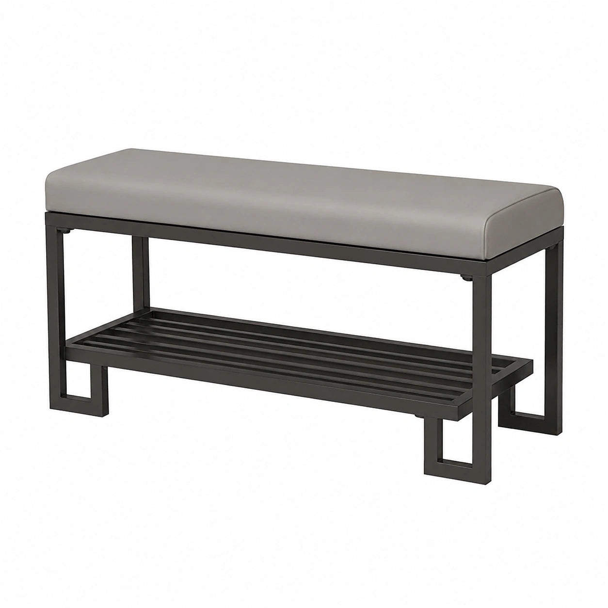 Stilvoller grauer Aufbewahrungshocker mit Polsterung, 50 cm, Metallrahmen, ideal für Wohnzimmer, Balkon und Flur