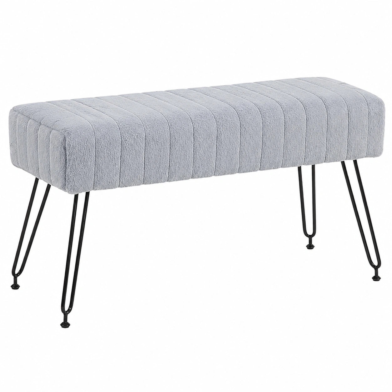 HOMCOM Garderobenbank mit Kuschelsitz, Polsterbank aus Kunstfell, Metallbeine, für Schlafzimmer, Wohnzimmer und Flur, 82 x 30 x 47 cm, Grau