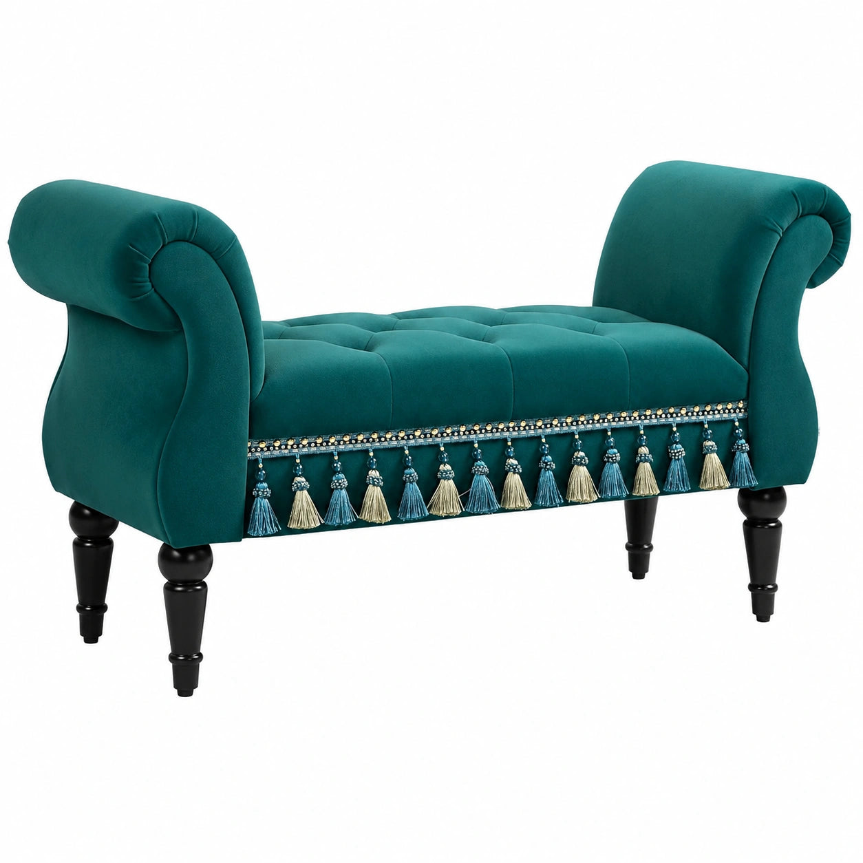 Elegante HOMCOM Polsterbank aus Samt mit Armlehnen und Holzrahmen, ideal für Schlafzimmer und Flur, 117 x 40 x 58 cm, Grün
