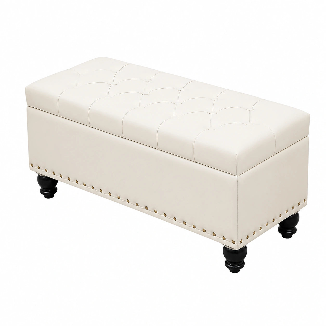 Elegante weiße Leder-Ottoman, multifunktionaler Aufbewahrungshocker für Wohn- und Schlafzimmer
