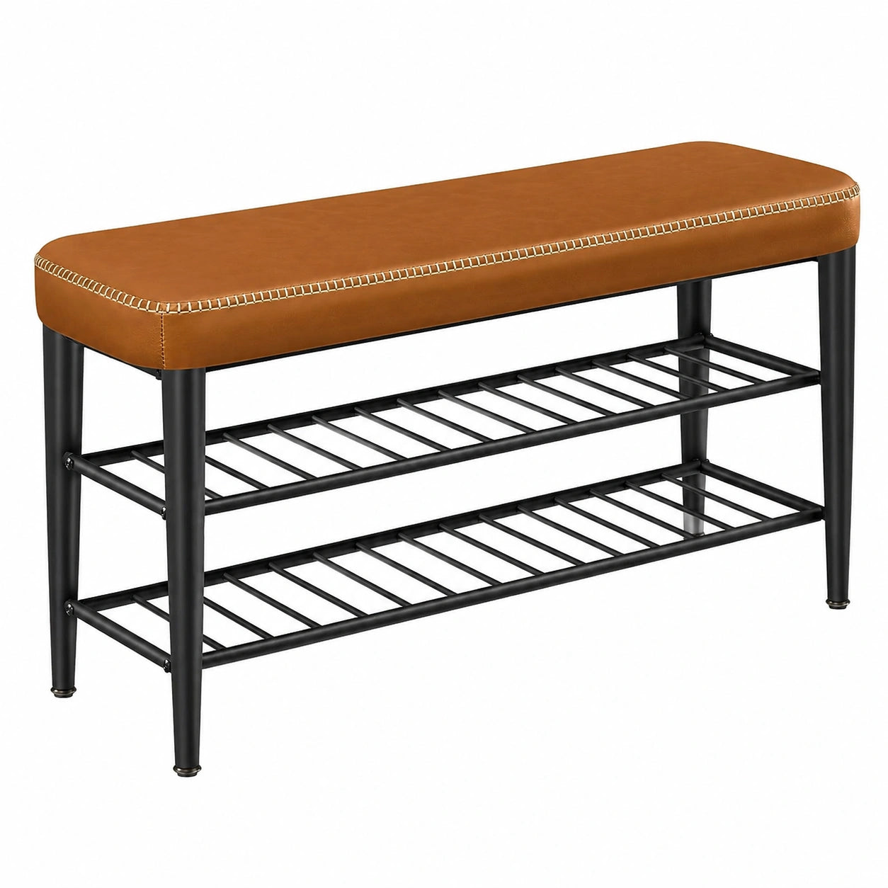 VASAGLE EKHO Schuhbank aus Kunstleder, Mid-Century-Design, bis 135 kg, 30x100x50 cm, Karamellbraun