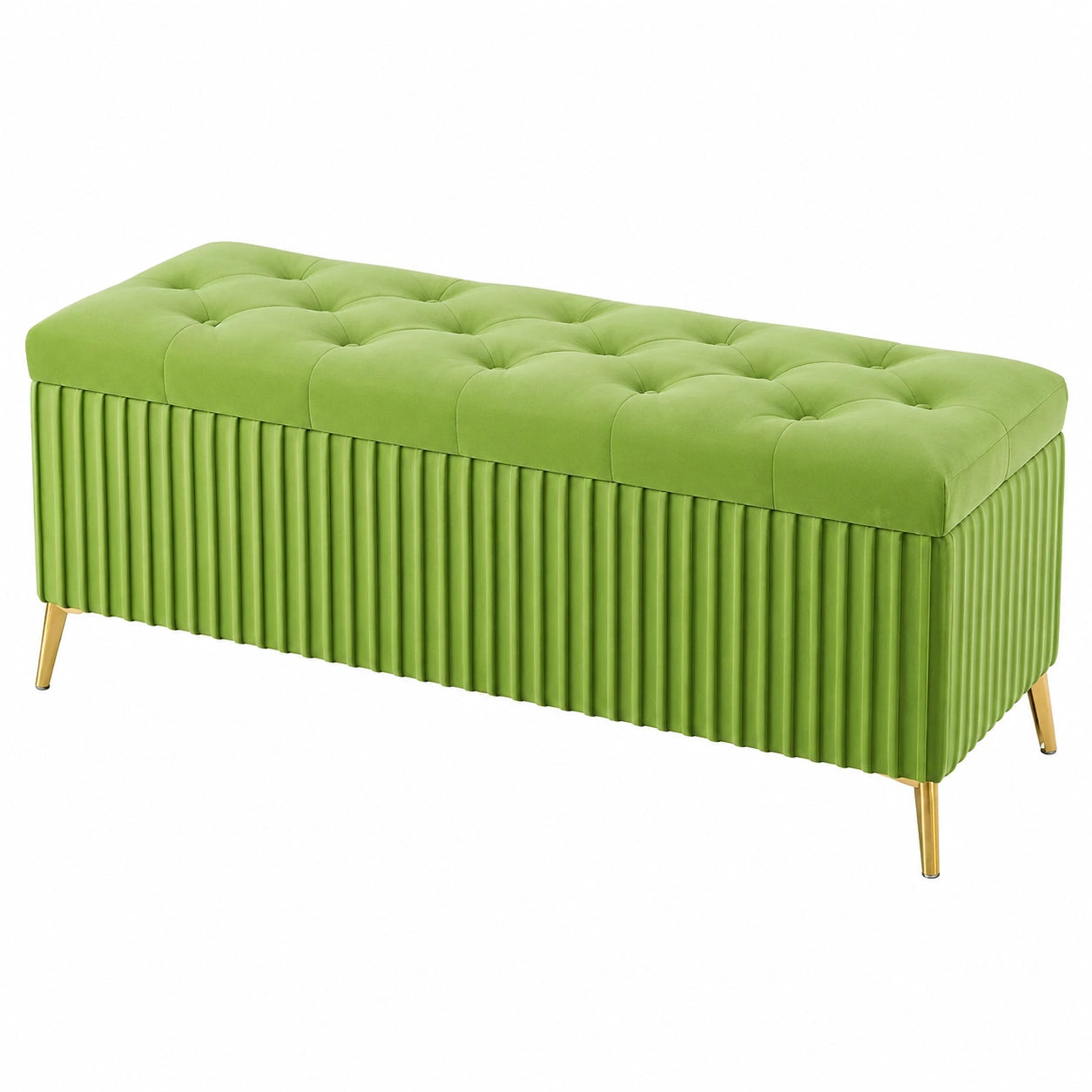 Elegante grüne Samt-Ottomane mit Stauraum und Metallbeinen, ideal für Flur und Schlafzimmer, 60 cm Hocker