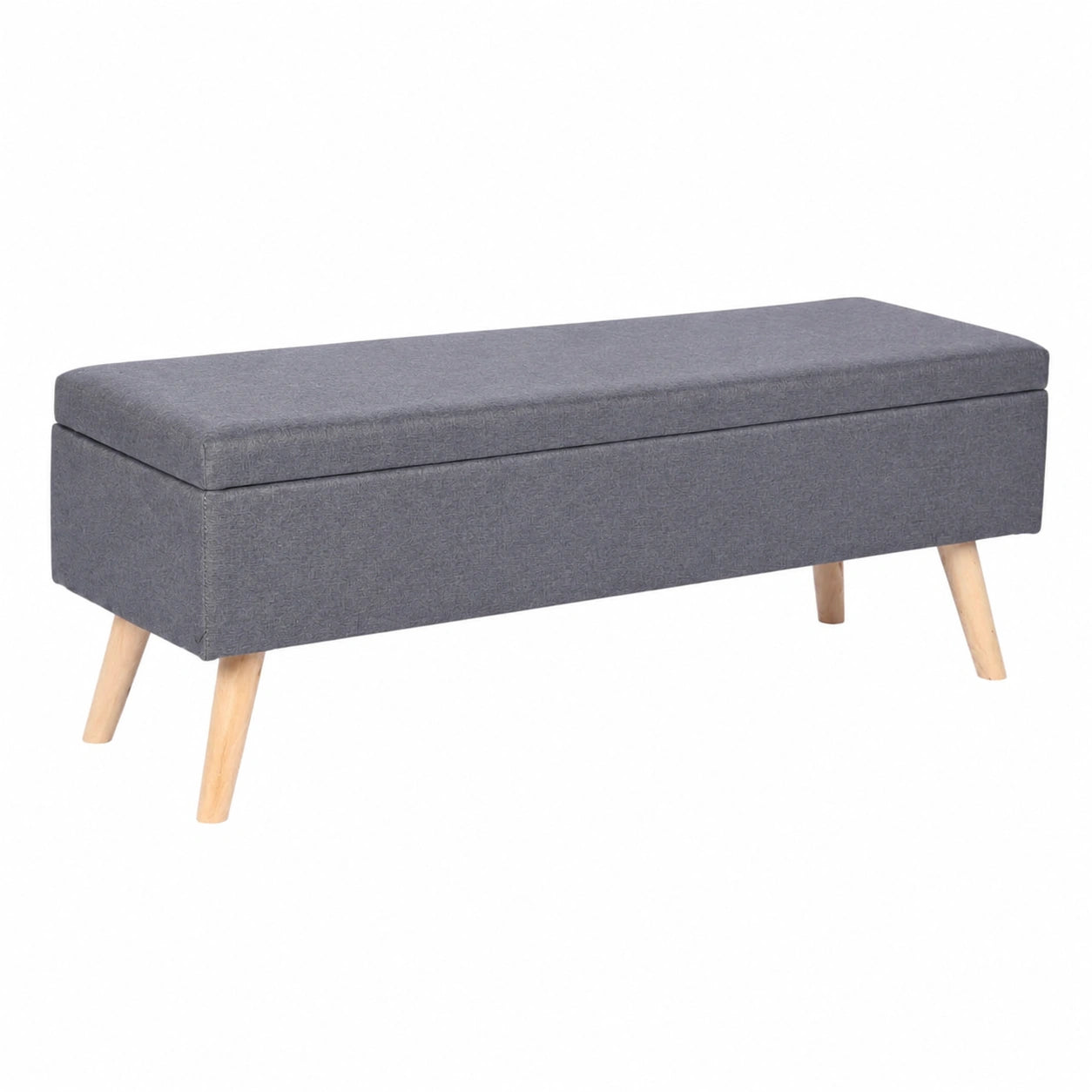 Relaxdays Polsterbank mit Stauraum, Leinen, 40 x 110 x 40 cm, Holzfüße, für Schlafzimmer & Flur, grau
