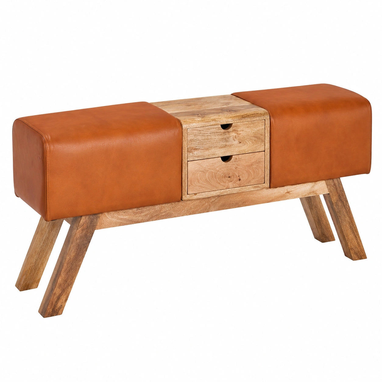 FineBuy Echtleder Sitzbank Braun mit Schubladen, 120x56x30 cm, Stilvolle Garderobenbank mit Stauraum