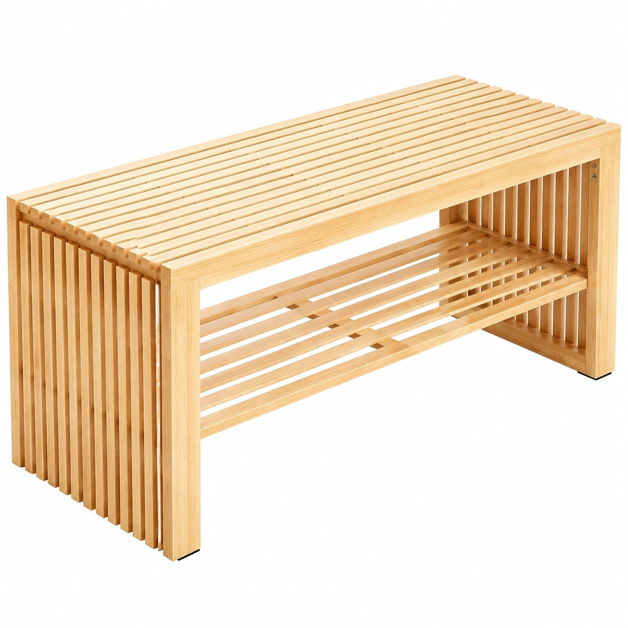 Bambus Schuhbank mit Sitz und Ablage, rutschfest, bis 250 kg belastbar, 90x33x43 cm