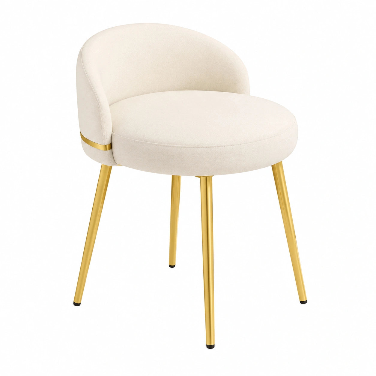 Moderner Schminktischhocker mit goldenen Beinen, runder Make-up-Hocker aus Leder, weiß