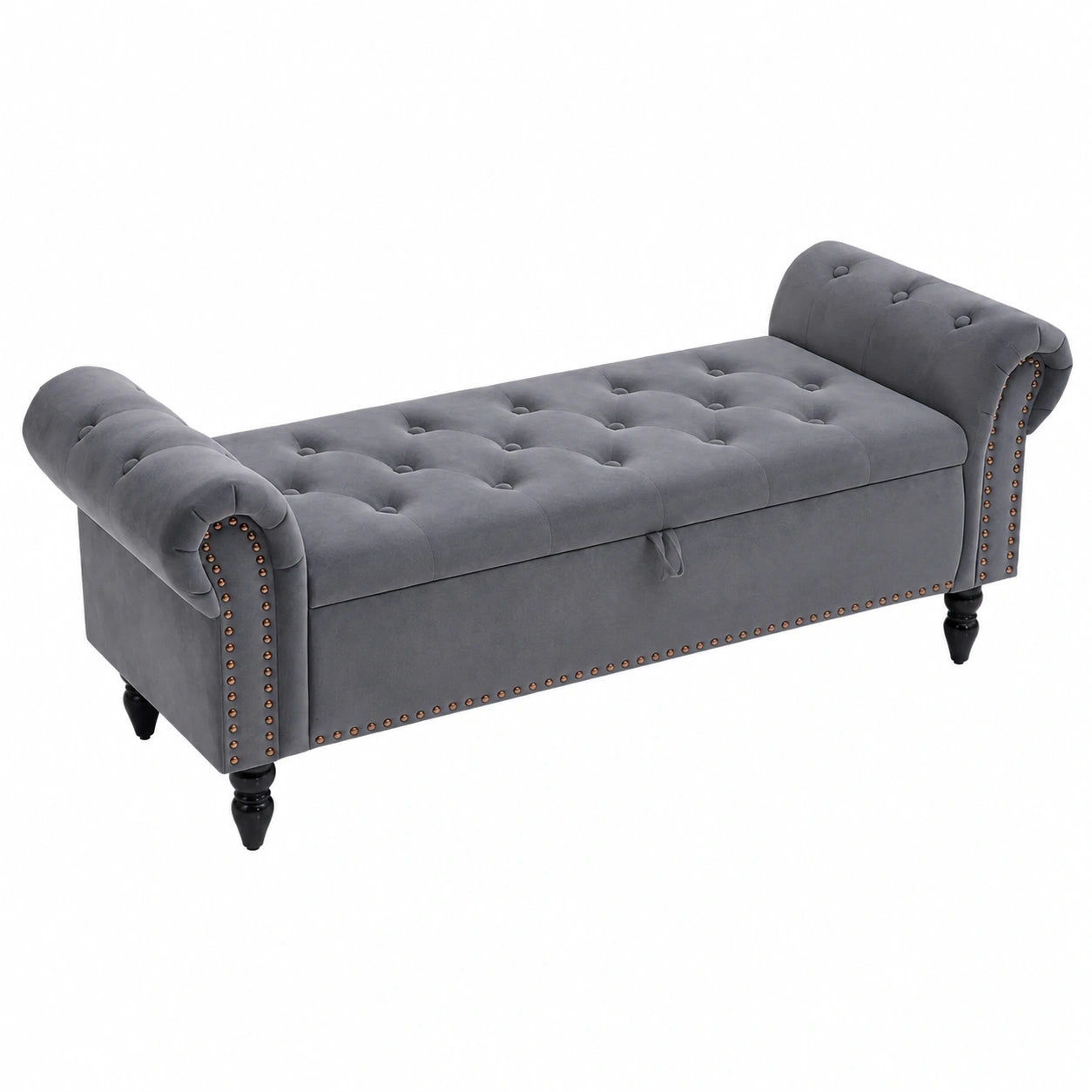 Clevich Samt-Sitzbank mit Stauraum, 133 cm, drehbar, robuste Holzbeine, ideal für Flur und Wohnbereiche, Grau