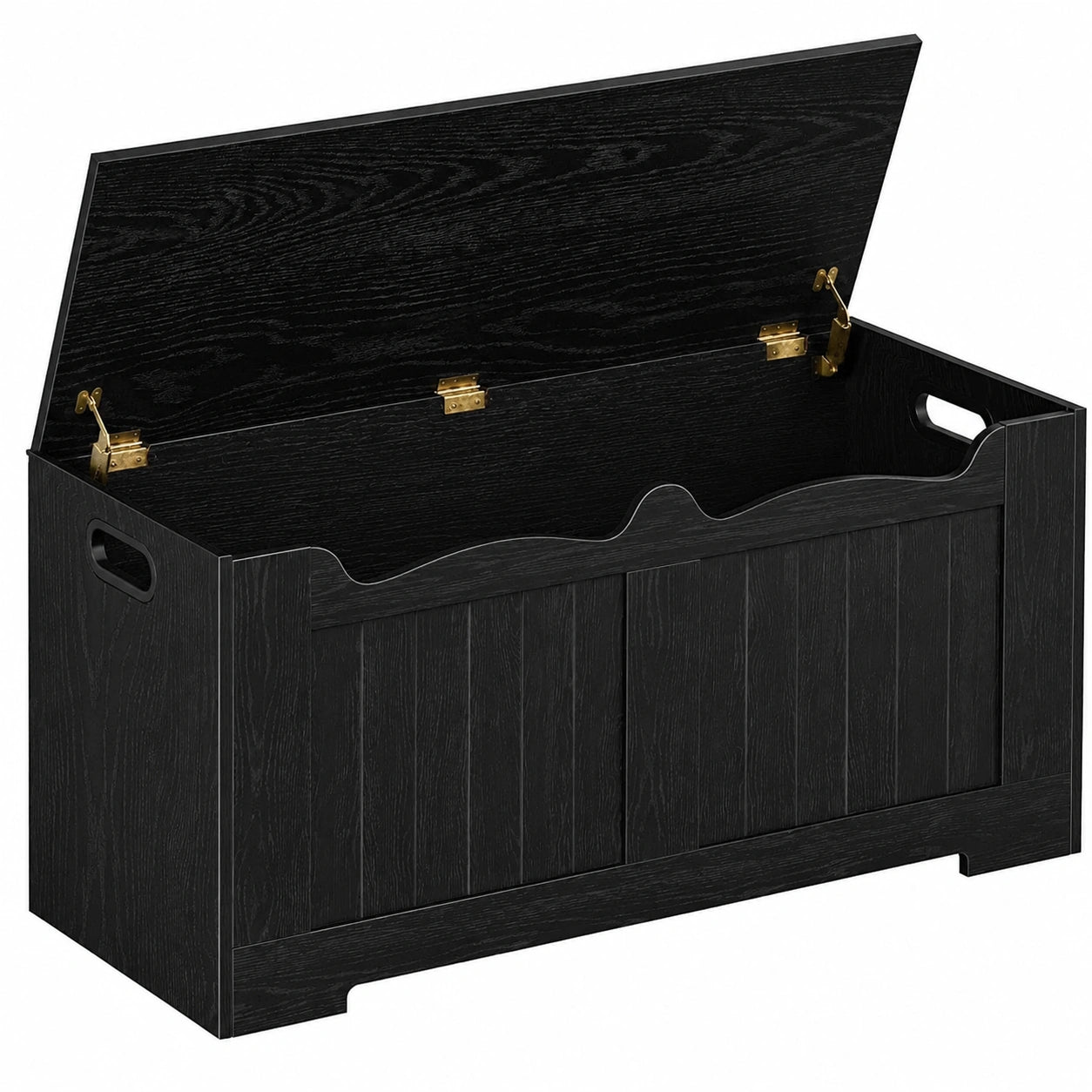 Schwarze Truhenbank mit Stauraum und stabilen Scharnieren, 40 x 100 x 48 cm, ideal für Flur und Wohnzimmer
