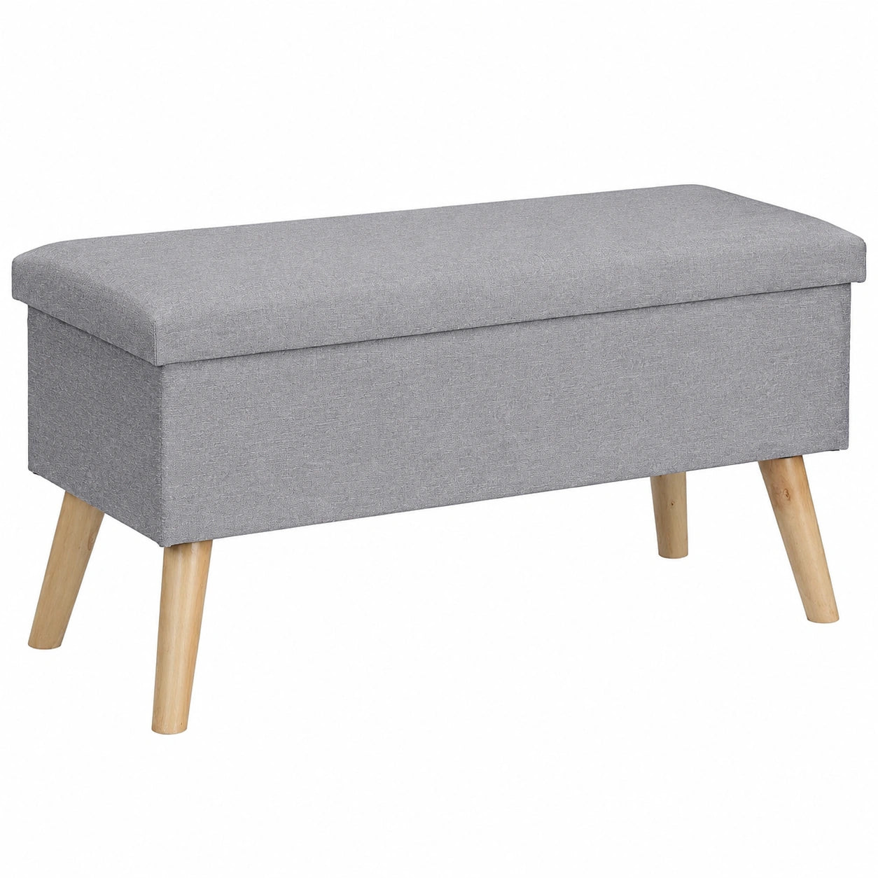 Moderne Truhenbank mit Polsterung und Stauraum, Holzbeine, Stoffbezug, 39x77x39 cm, Hellgrau