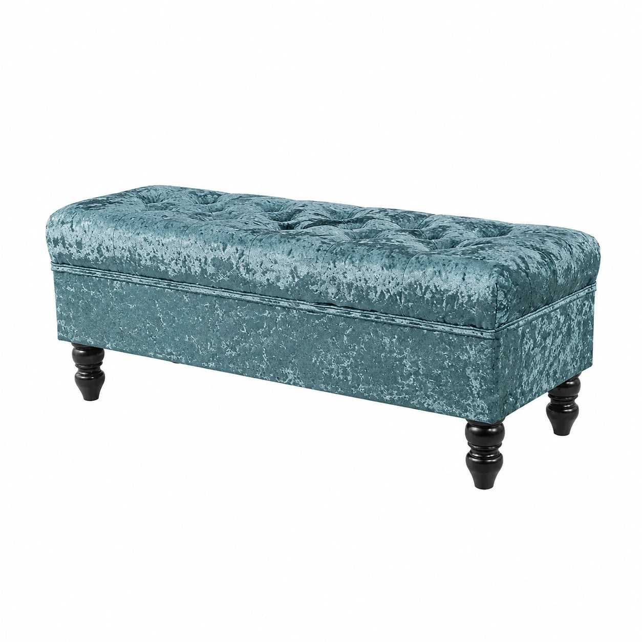 Luxuriöser Samthocker mit Kristallknöpfen, multifunktional für Wohnzimmer und Schlafzimmer, in Blau-Grün, 99,1 x 45,7 x 45,7 cm