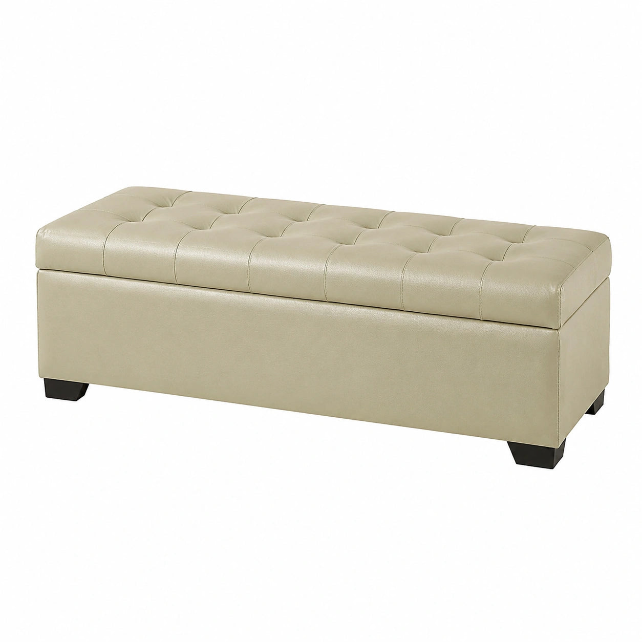 Elegante Kunstleder-Sitzbank mit Stauraum, rechteckiger Hocker für Wohnzimmer und Flur, gepolstert, in Champagnerfarbe, 60 cm